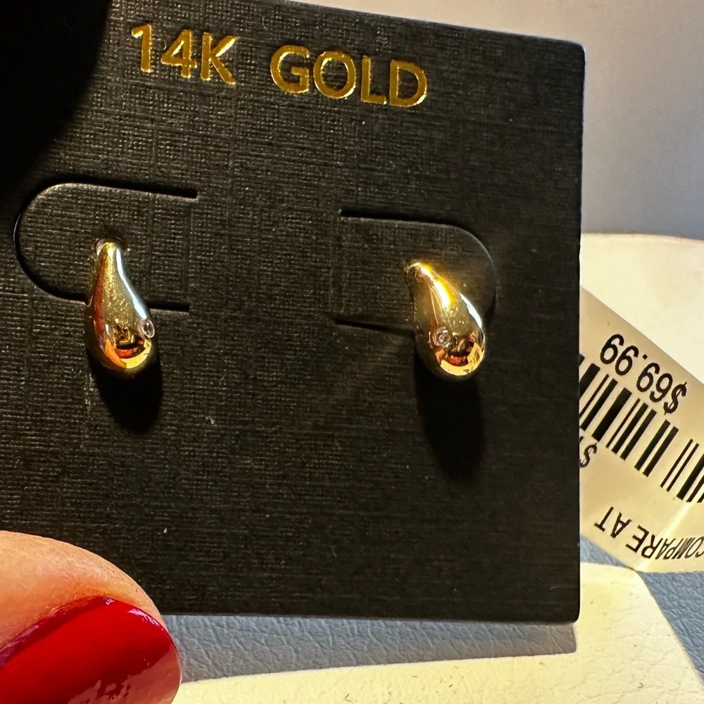 14K Gold Mini Teardrop Earrings - Picture 1 of 11